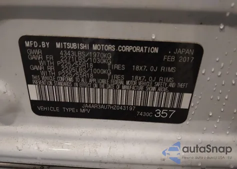 2017 Mitsubishi Outlander Sport 2.0 Le z USA, uszkodzony, nr VIN JA4AR3AU7HZ043197